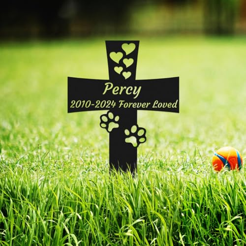 Custom Cat Dog Memorial Grave Marker, Personalized Pet Memorial Cross Garden Stake, Outdoor Pet Grave Marker Stake for Funeral Grave, Customized Pet Grave Marker Stake with Hearts Paws