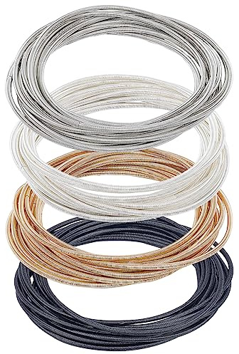 BENECREAT 48 Schlaufen 4 Farben 5.85cm Federschmuckdraht, Stapelbare Gitarrensaiten-Armbänder Stahl-Memory-Draht Für Schmuckherstellung, DIY-Handwerk, Schwarz Platin Silber Gold