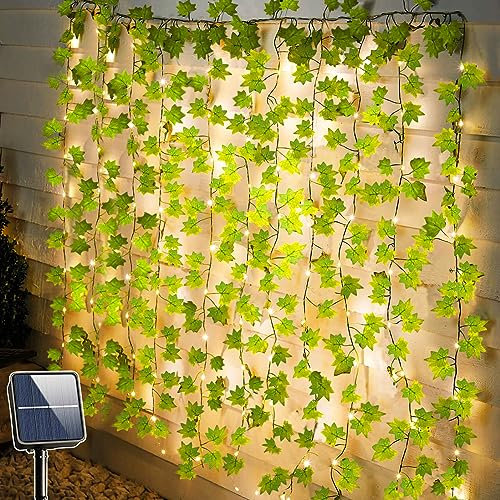 Joycome Solar String Lights 10M 100 LED Vines with Lights Solar Powered, 8 Modes Ivy Garland Artificial Lights IP65 Waterproof Vine String Lights for Balcony Garden Aesthetic Room Gazebo Decoration