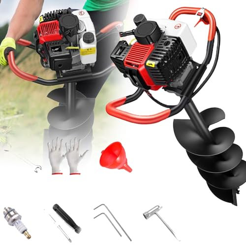 GBHJJ Taladro de Tierra ahoyador de Gasolina 158cc, Perforadora a Gas de 2 Tiempos, Excavadora de Orificios para Postes con barrena para Tierra, Taladro de Tierra para cercas,158CC/4