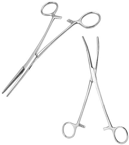 RTRTGS 2 Pezzi Pinzette in Acciaio Inox,Pinza per La Pesca,Acciaio Inox,Adatto per La Pesca,Spennare Animali Domestici,Afferrare Batuffoli di Cotone,12.5cm,Teste diritte e piegate