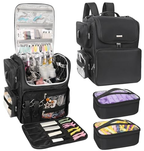 Relavel Hair Tools Travel Bag Hair Stylist Backpack Hairdresser Cosmetology Bag, Heat Insulation Full Layer for Curling Iron, Hair Straightener, Travel Accessories Train Case Barber Organizer, Black