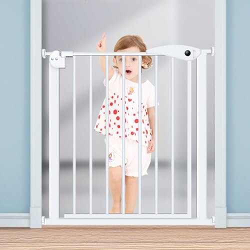 Haustiertor Mit Verstellbarer Katzenklappe,Automatisch Schließendes Babytor Für Das Haus,Druckfestes,Leicht Zu Begehendes Sicherheitstor Extra Breit (Color : White, Size : 65-74CM+Extension 10CM)