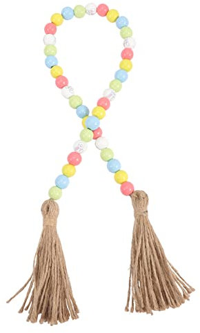 GRIRIW Ostern Quaste Perlen Tischdeko Hase rustikale Holzperlengirlande Dekor Ornament Perlengirlande mit Quaste Ostervorräte Kranz Lieferungen Wandbehang Anhänger Hanfseil