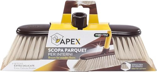 Crisalide®- Scopa Apex per INTERNI PARQUET e Pavimento delicato con sottilissime e morbidissime SETOLE AntiGraffio compreso di manico da 120 cm