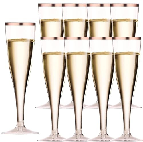 NAMIS Bicchieri da spumante in plastica, 20 pezzi, da 150 ml, riutilizzabili, con pennarello, in plastica, per matrimoni, feste, picnic, attività all'aperto, mimosa bar (rosa)