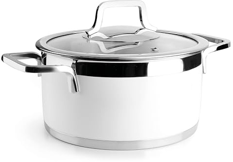 Lacor 15424 - Cacerola Buffet con tapa White, Acero inoxidable 18/10 | En acero inox 18/10, para guisos y cocciones uniformes; apto para inducción y horno, agarre ergonómico, de 24 cm de diámetro