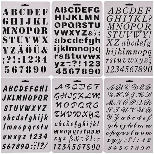 6 PCS Plastic Letter Stencil, Alphabet Painting Reusable Stencils Art Craft Letter Stencils for Painting on Wood, Glass, Canvas, Fabric, Wall, Rock, Chalkboard, Sign, Bistro, DIY
