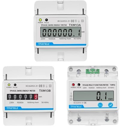 BGFIVKAD Contatore di energia Digitale su Guida DIN Elettricità Monofase 1P 2 Fili kWh AC 230V Voltmetro Amperometro Display contatore analogico LCD(Counter Energy Meter)
