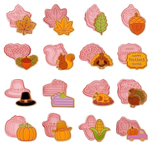 RYAN Emporte Piece Pate a Sucre 16 Pièces 3D Moule Biscuit avec Feuille D'érable Ecureuil Motif de Dinde pour la FêTe de Action de GrâCes DIY DéCoration de GâTeau