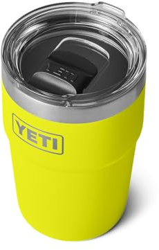 YETI Rambler Cup, Vacuum Insulated Stainless Steel Stackable Cup with Magslider Lid, Firefly Yellow, 16 oz (475 ml)