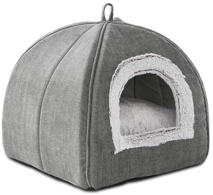 Cat Bed Cave-Cat Beds for Indoor Cats,Kittens and Small Pets,Soft and Warm Cats House Tent Bed,Foldable and Washable with Removable Cushioned and Anti Slip Bottom,Grey 15inches