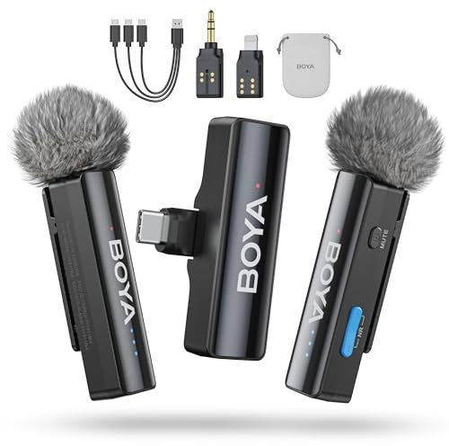 BOYA BOYALINK 2 A2 Wireless Lavalier Microphone for iPhone Camera Android, 48 KHz 24 Bit, 1000ft, Clip on Mic, Dual Channel Lavalier Microphone, Noise Cancelling, Lapel Mic USB-C/Lightning/3.5mm TRS