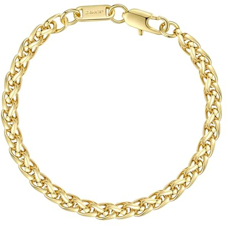 DJADEE Armband Gold 24 Karat vergoldet Wasserfest Hypoallergen Zopfarmband Damen Herren Geschenk für Frau Mann 24 Karat gestempelt (5 mm x 21 cm)