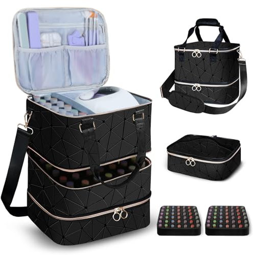 3-Layer Travel Makeup Bag,Nail Polish Organizer,Nail Tools Storage,2 in 1 Removable Polish Package,Waterproof,Adjustable Dividers Compartment,Holds 84 Bottles of 15ML Nail Polish