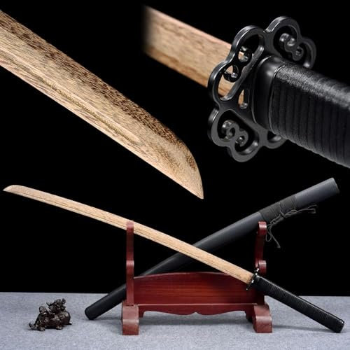 Handgjord bokken, samurajsvärd av naturligt rosenträ, handskydd av järn och läderlindad träslida, japansk träkatana för kendo-träning, presenter, dekoration, cosplay-103CM