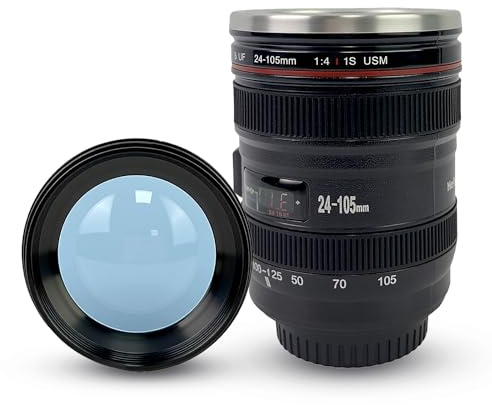 MBSM Camera Lens Coffee Mug – Novelty Stainless Steel Travel Mug with Transparent Lid, Fun Photography-Themed Cup, Unique Gift for Photographers, Home, Office, Birthday & Christmas