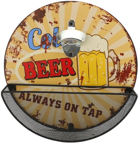 Vintage Sturdy Wall Mounted Beer Bottle Opener with Cap Catcher for Indoor/Outdoor Use