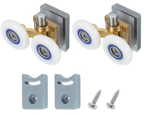 sourcing map 26mm Shower Door Rollers, Sliding Shower Doors Wheels 304 Stainless Steel Bottom Wheels with Anti-Collision Block & Screws for Glass Doors 6mm Copper 2 Pcs