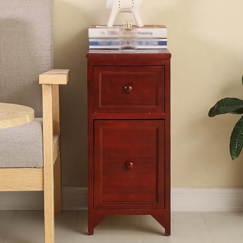 Mesita de noche con 2 cajones y mesa auxiliar estrecha de almacenamiento para dormitorio, mesita de noche pequeña en color nogal, tamaño de 25 cm