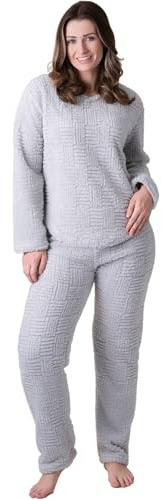Camille Ladies Pyjamas, Jacquard Sherpa Fleece, Cosy Lounge Wear Set | Long Sleeves, Chic Crew Neck & Elasticated Waist, Warm & Snug 18-Piece PJ Top & Bottoms, Comfy Material & Luxury Smooth Feel