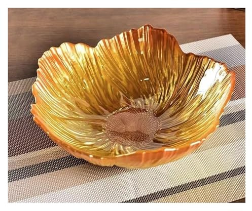 Nordic Modern Crystal Glass Fruit Bowl - Elegant Pearlescent Flower Shape Decorative Snack Plate for Home Decor Q52(Orange,31x7.4cm)
