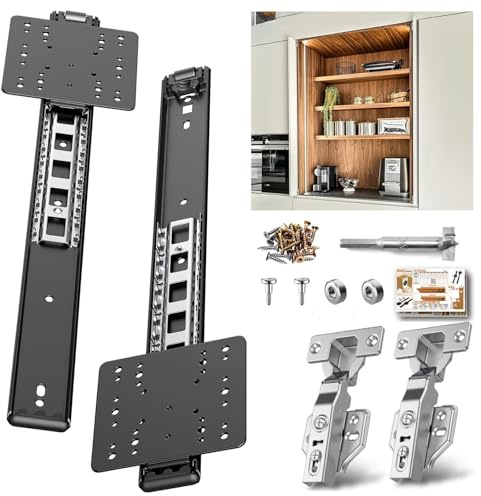 Sliding Hidden Door Track, Pocket Door Hardware, Smooth Gliding Pocket Slides with Hinges for Cabinet and Recessed Doors (Black, 14inch-1set)
