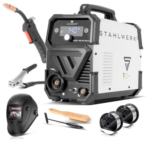STAHLWERK Poste à souder FLUX 140 ST Digital avec équipement complet 140 A, dévidoir synergique, fonction Lift-TIG et ARC/MMA pour le soudage sans gaz de protection