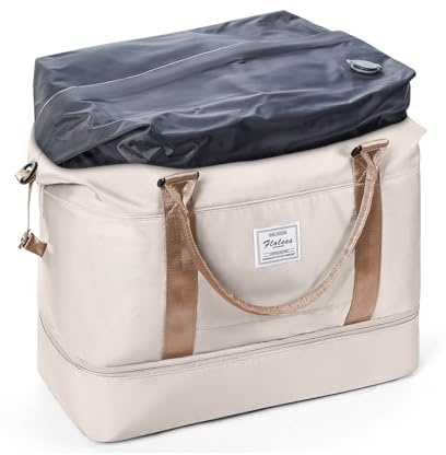 Borsone da Viaggio Sottovuoto con pompa,Bagaglio a Mano Easyjet Borsa da Viaggio con Scomparto per le Scarpe, Borsa da Cabina per Easyjet Borsa Sportiva Borsone da Palestra da Weekend,R3-Beige Marrone
