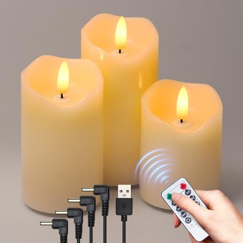 KIYTARBOO LED Kerzen aus Echtem Wachs mit Timer, 3er Set Wiederaufladbare Elektrische Kerzen, Authentische Wachsöl-Flackerflamme, Wasserdicht für Outdoor & Weihnachtsdeko