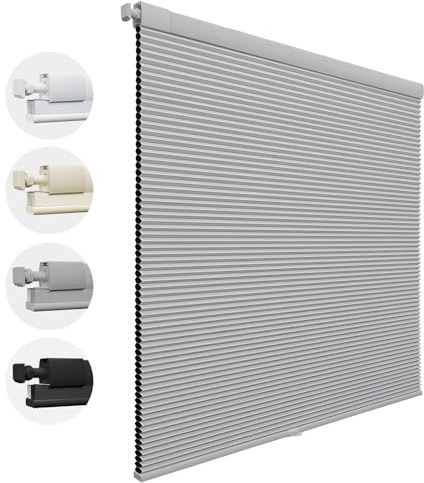 Keego No Drill Cellular Shades Blackout Cordless Pleated Blinds Thermal Window Blinds for Bedroom Living Room Kitchen (Gray, Custom Size)