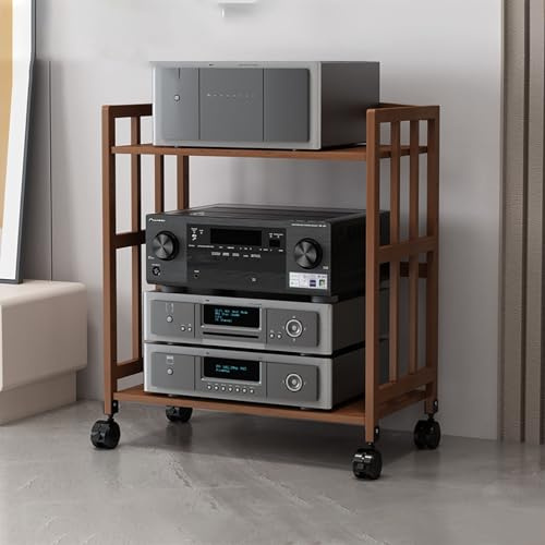Rollender DVD-Regal, Media-Ständer mit Rollen, Eck-TV-Ständer für Gaming- und AV-Geräte, beweglicher Audio-Vitrine für DVD-Player, Kabelboxen und Konsolen (70 x 38 x 77 cm)