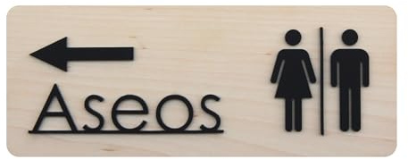 Smile BB- Cartel Aseos Hombre y Mujer Rectangular – Señal Baño en Madera y Metacrilato para Superficies Lisas o Rugosas con flecha a la Izquierda