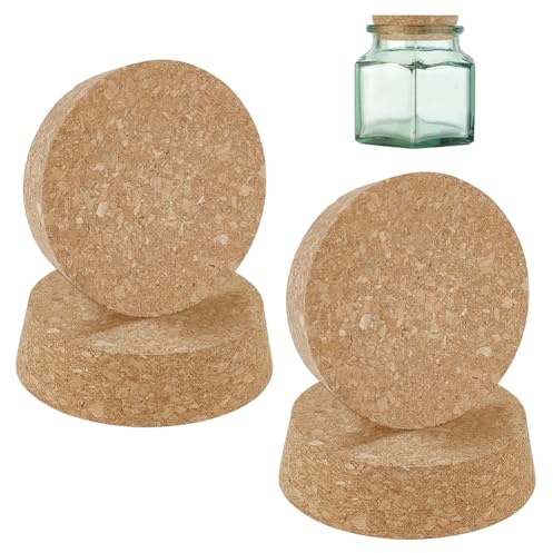BENECREAT 4 Pack Large Cork Bottle Stoppers, 8.3~9.3cm/3.3~3.7 Inch Tapered Cork Plugs, Wine Stoppers for Carafes Pottery Beer Glass Bottle Craft DIY Decor Mason Jars