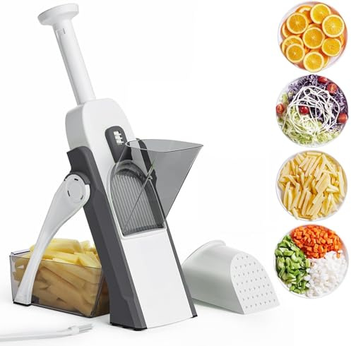 Cortador de Verdura Multifuncional con Cuchillas de Acero Inoxidable, Mandolina de Cocina Manual, Espirilizador Cortador de Verduras para el Chef y el Hogar