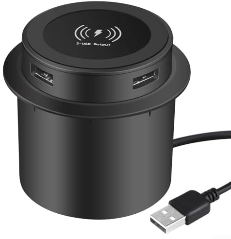Chargeur sans fil intégré 3 en 1 avec 2 prises USB 5 V 2 A pour chargement sans fil rapide de 10 W et hub USB pour téléphones, tablettes et accessoires