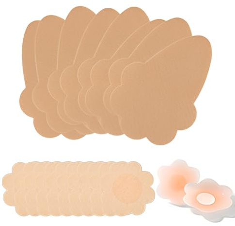 PYEUIFT Cinta Adhesiva para Pecho Mujer – 4 Rollos Body Tape Push Up para Levantar y Sujetar el Busto + 10 Pares Cubre Pezones Desechables + 2 Pares Almohadillas de Pezón de Silicona Invisibles