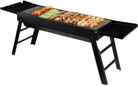 Faltbarer Grill, faltbarer Herd, Camping-Holzkohlegrill mit seitlichen Ablagen, für Garten, Camping, Balkon, Strand, Kochen, Picknick, Reisen, Hinterhof, Terrasse