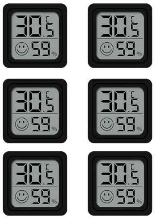 6 Pack Room Thermometer Hygrometer LCD Digital Indoor Greenhouse Black | Battery included ready use, Temperature gauge sensor monitor, Humidity level house indicator, Compact wall mountable display