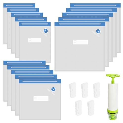 Euablfo 15 bolsas de vacío para alimentos, pequeñas con válvula, cierre de cremallera, clips de sellado, bolsas reutilizables para almacenamiento de alimentos