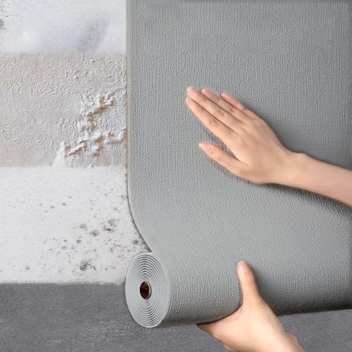 Selbstklebende Tapete, Isoliertapete-Rollen Feuchtigkeitsbeständig, Dämmtapete für Staubige und Feuchte Abblätternde Innenwände, 3mm Schaumstoff Wärmetapete(Grau,50 x 280 cm)