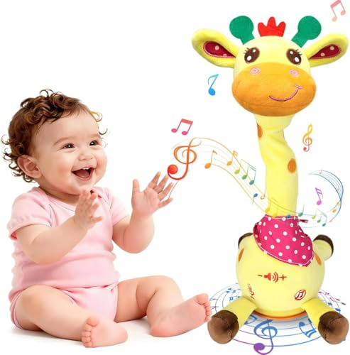 Jouet girafe dansante, doudou avec musique et contrôle du volume, fonction dictaphone, encouragement de bébé, peluche interactive, cadeau pour garçons et filles