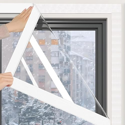 Film Isolant pour Fenêtre en Plastique pour L'hiver, Couverture de Fenêtre Anti Froid Transparent Kit D'isolation de Fenêtres Coupe-vent Rideau Thermique pour Salon Chambre À Coucher(80x130cm)