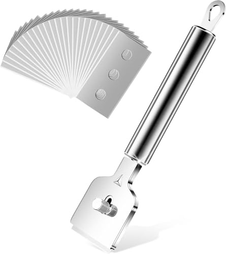 Espátula de vitrocerámica de acero inoxidable con 4 cuchillas de repuesto, rasqueta de vitrocerámica y espátula de vidrio para horno, placa de inducción, estufa