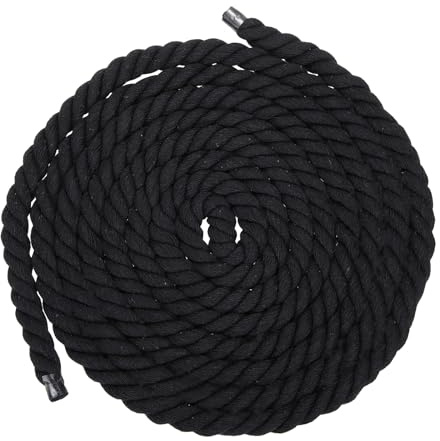 QUARKZMAN 12mm x 11.5 Pies Cuerda De Algodón Negra 3 Hebras Cordel para Ropa Exterior Trenzado Grueso Cordón Macramé para Colgar Plantas DIY Nudos Cordel para Ropa