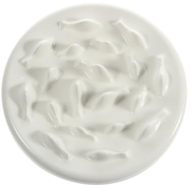 KOCKSHION Gamelle pour Chat Lente Anti-écrasement en Céramique Blanche | Forme Labyrinthe, pour Chat et Chien, Usage Repas, Accessoire Intérieur, Coupelle Céramique