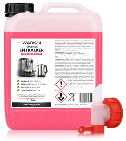 Wark24 Flüssig Entkalker 5 Liter & Dosierhahn 51mm für Kaffeevollautomaten, Kaffeemaschinen, Wasserkocher - Kalklöser geeignet für Bosch, Siemens, Jura, Krups, Philips, Saeco, WMF, Delonghi
