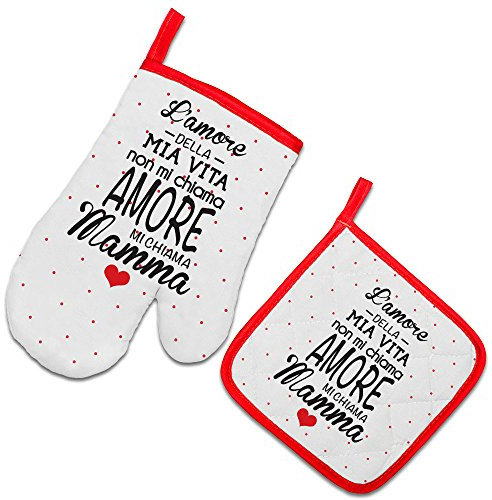 Babloo Set da Cucina Guanto da Forno e Presina Festa della Mamma L'Amore della MIa Vita Guanto + PRESINA
