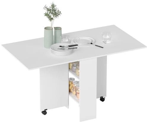 HOMCOM 80-140 cm Folding Dining Table for 4-6 People Drop Leaf, White