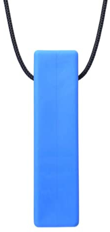 ARK® Kauhalskette in verschiedenen Stärken mit einstellbarer Abreißleine - Sensory Halskette, Beißblock, Kauen, Zahnen, Autismus Block glatt extrafest blau